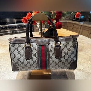 Vintage Gucci GG Monogram Supreme Sherry Web Ophidia Boston Bag- COA